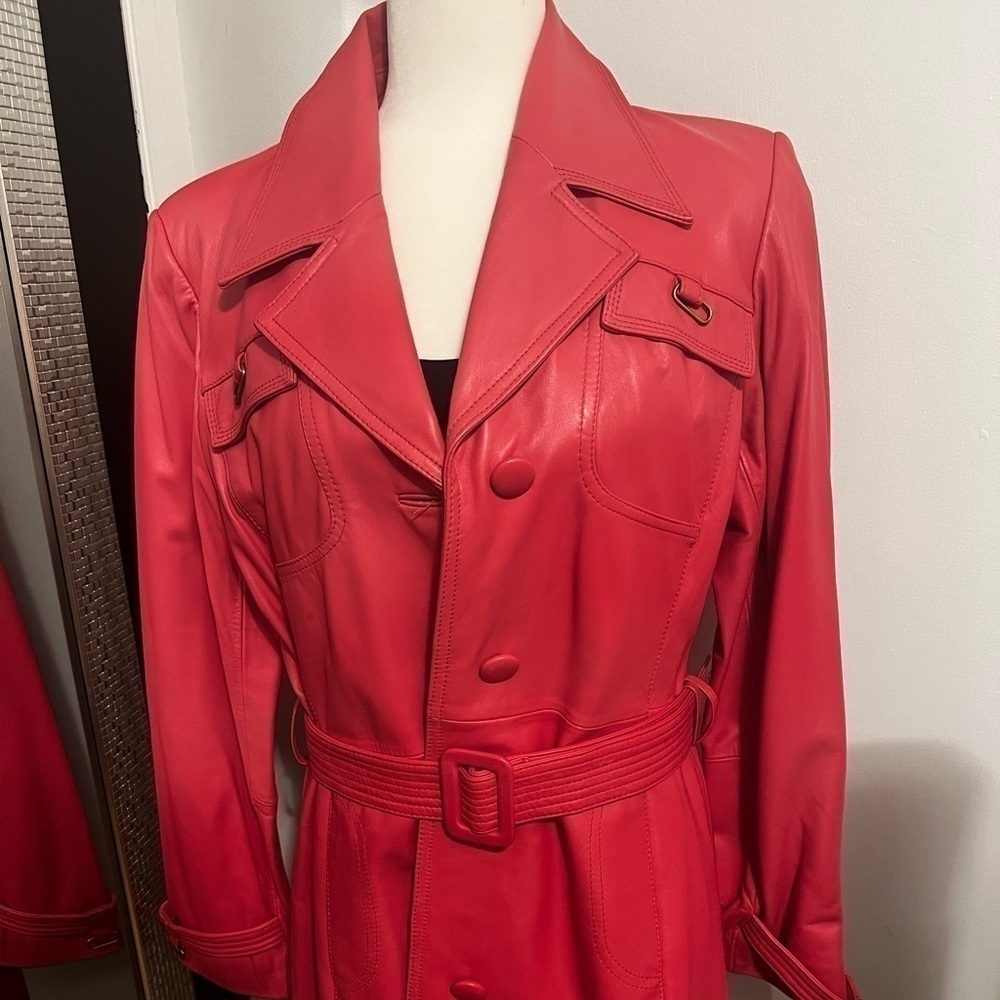 Ideology Pink Genuine Leather Long Sleeves Coat Size Large